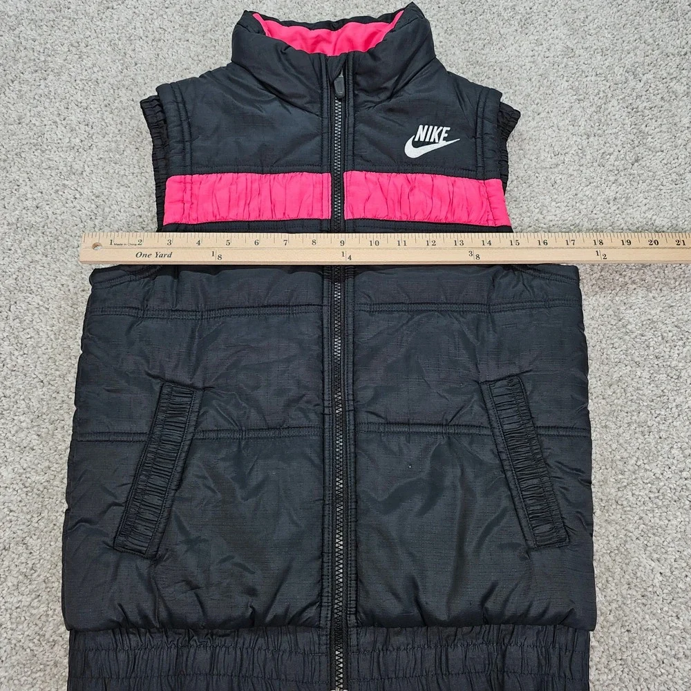 Nike Kids 14‎ Puffer Vest Black Pink Logo Zip Up Padded Sleeveless Jacket